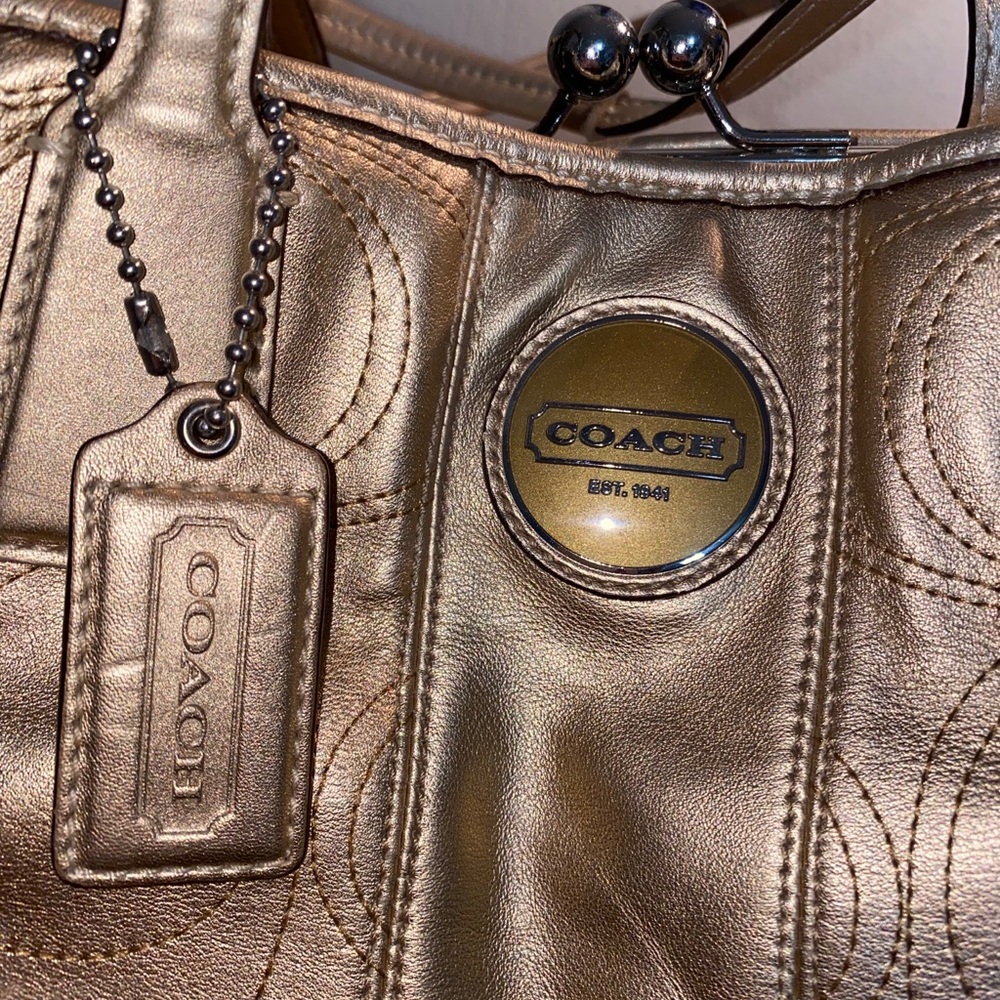 Cute Gold Metallic Coach Purse - Picture 2 of 7